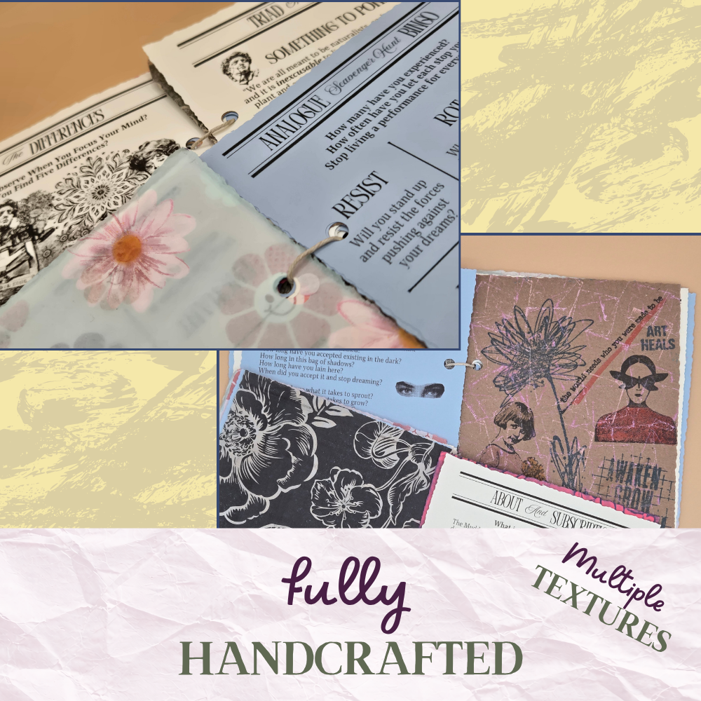 Beautifully Fully Hand-Crafted Nervous System Reset 32 Page Booklet (Lyric Essay, Collage, Activities, and Tissue Paper Pouch Insert)).