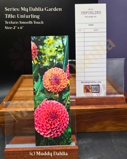 2×6 Dahlia Garden Bookmark — Smooth Touch Finish | Real Dahlia Photography